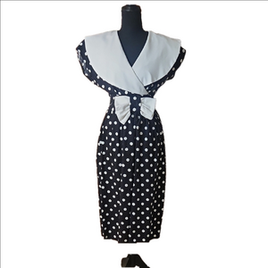 Elegant Polka Dot Midi Dress - Black and White